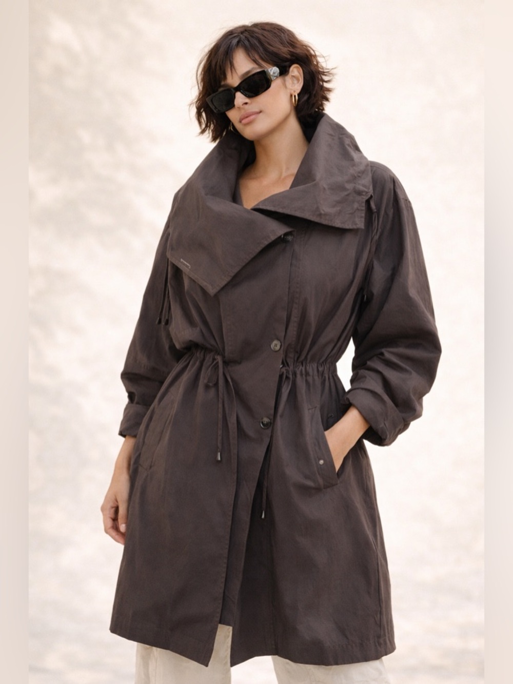 Animale Sculptural Oversized Trench Architectural Collar Utility Brown Sz 16